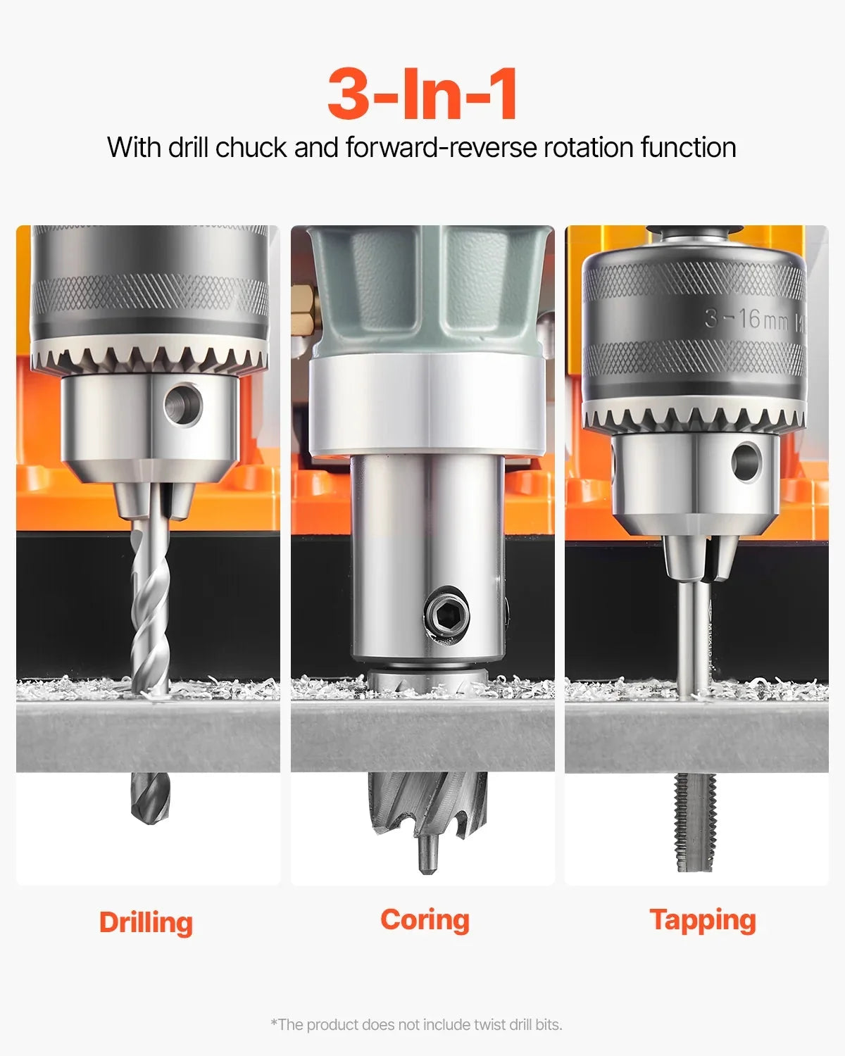 VEVOR Magnetic Drill Press 1450W, 2 in Boring Diameter, 2878 lbf, 6 Coring Bits - MDP-50