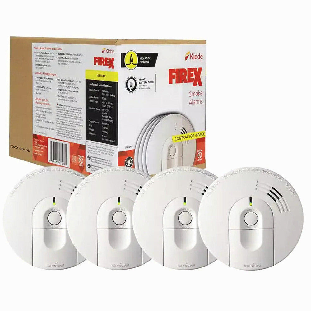 Kidde Firex Hardwired Ionization Smoke Detectors With Battery Backup, 4-Pack - i4618