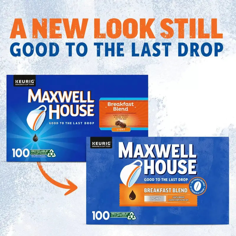 Maxwell House Breakfast Blend Light Roast Coffee Pods, 100 K-Cups