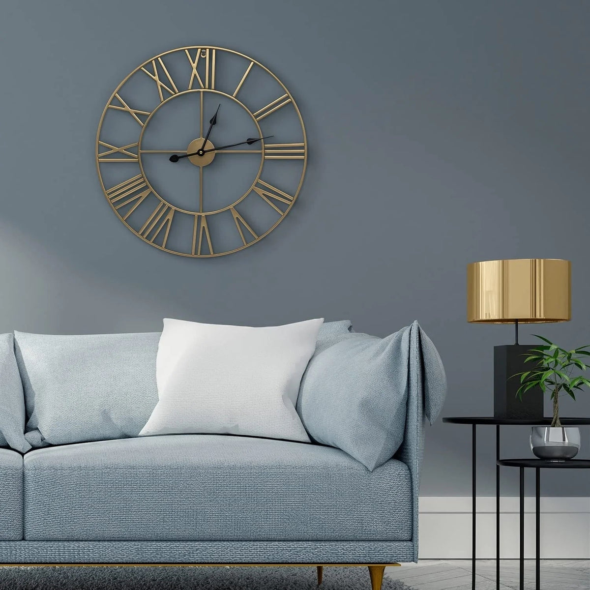24 Inch Round Black Powder-Coated Metal Wall Clock With Gold-Tone Hands