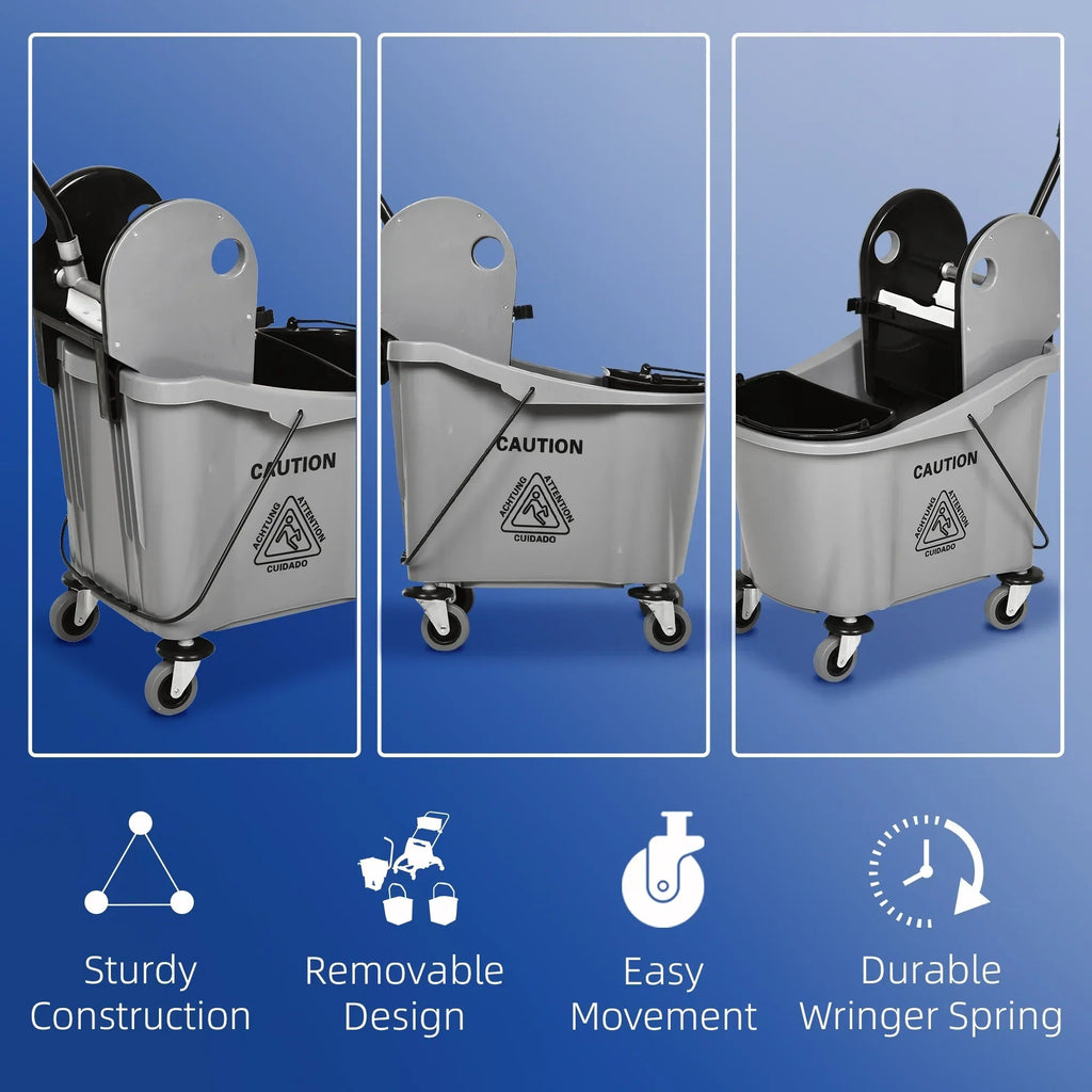 HOMCOM 9.5 Gallon Mop Bucket With Wringer Cleaning Cart, 38 Quart, Grey