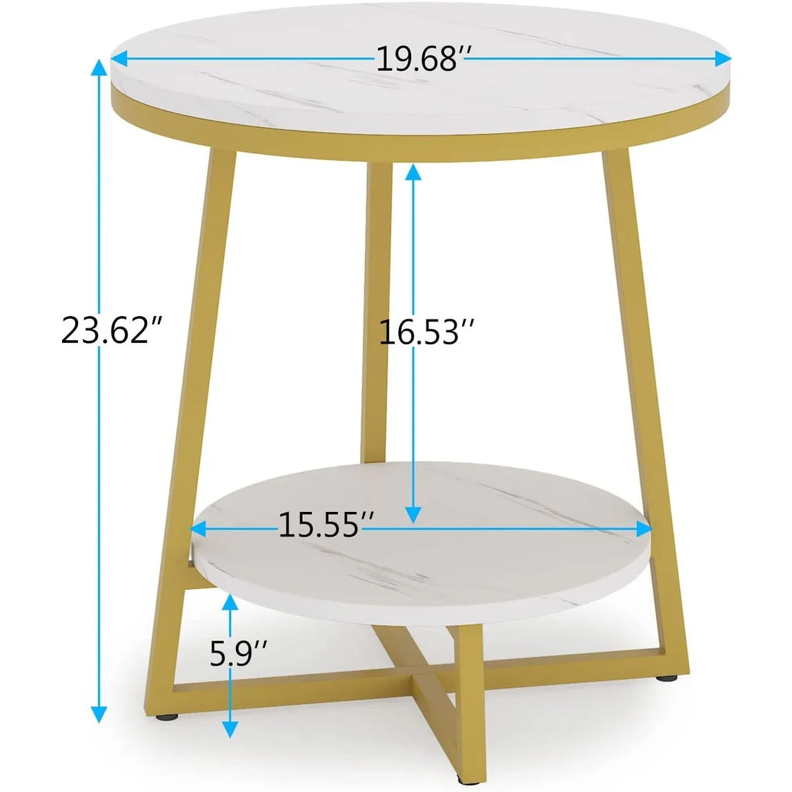 Industrial Round End Table With 2-Tier Storage