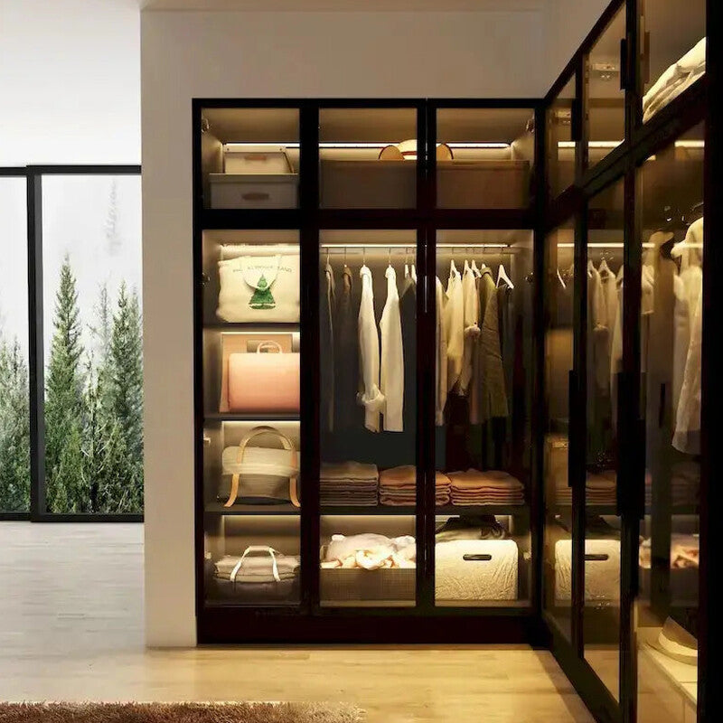 LED-Lit Glass Armoire 47.2in Wide Wardrobe With Full-Glass Doors