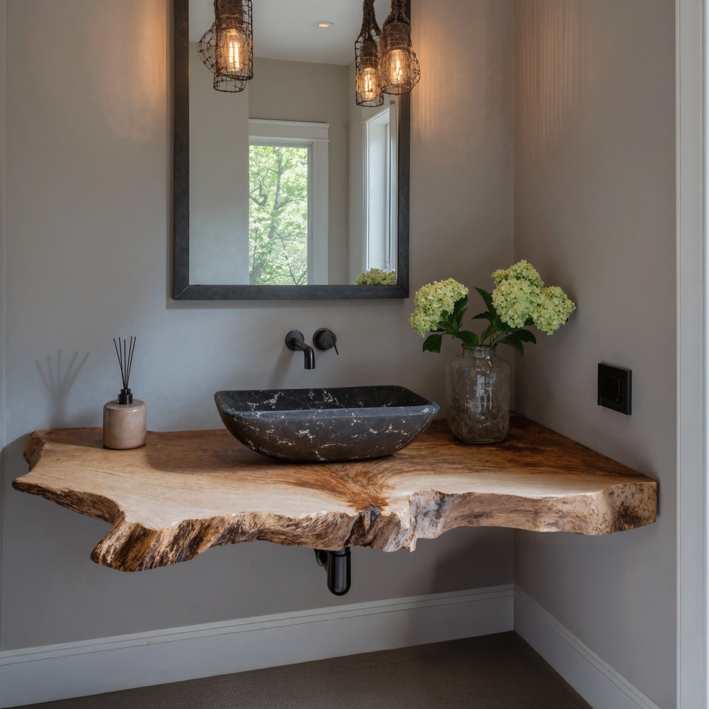 Elegant Farmhouse Bathroom Floating Shelf With Natural Wood - view 3
