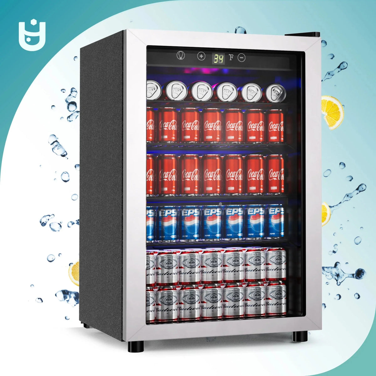 EUHOMY Beverage Refrigerator Cooler, 4.5 Cu.Ft., 145 Can, Glass Door