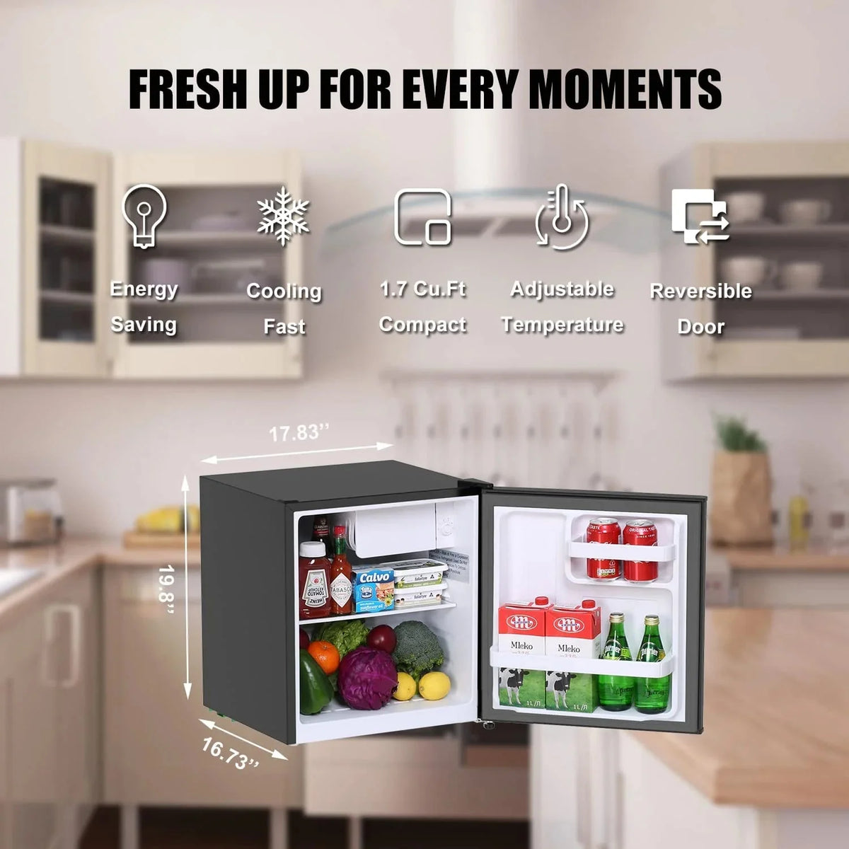 Frestec Compact Mini Refrigerator With Freezer, 1.6 Cu.Ft
