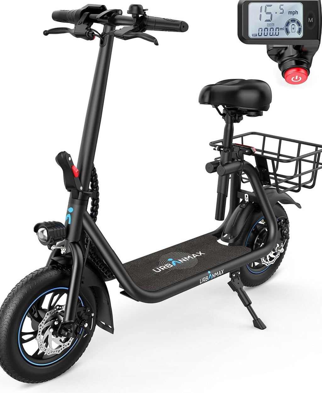 URBANMAX Electric Scooter With Seat, 450W, 22 Miles, Black - C1