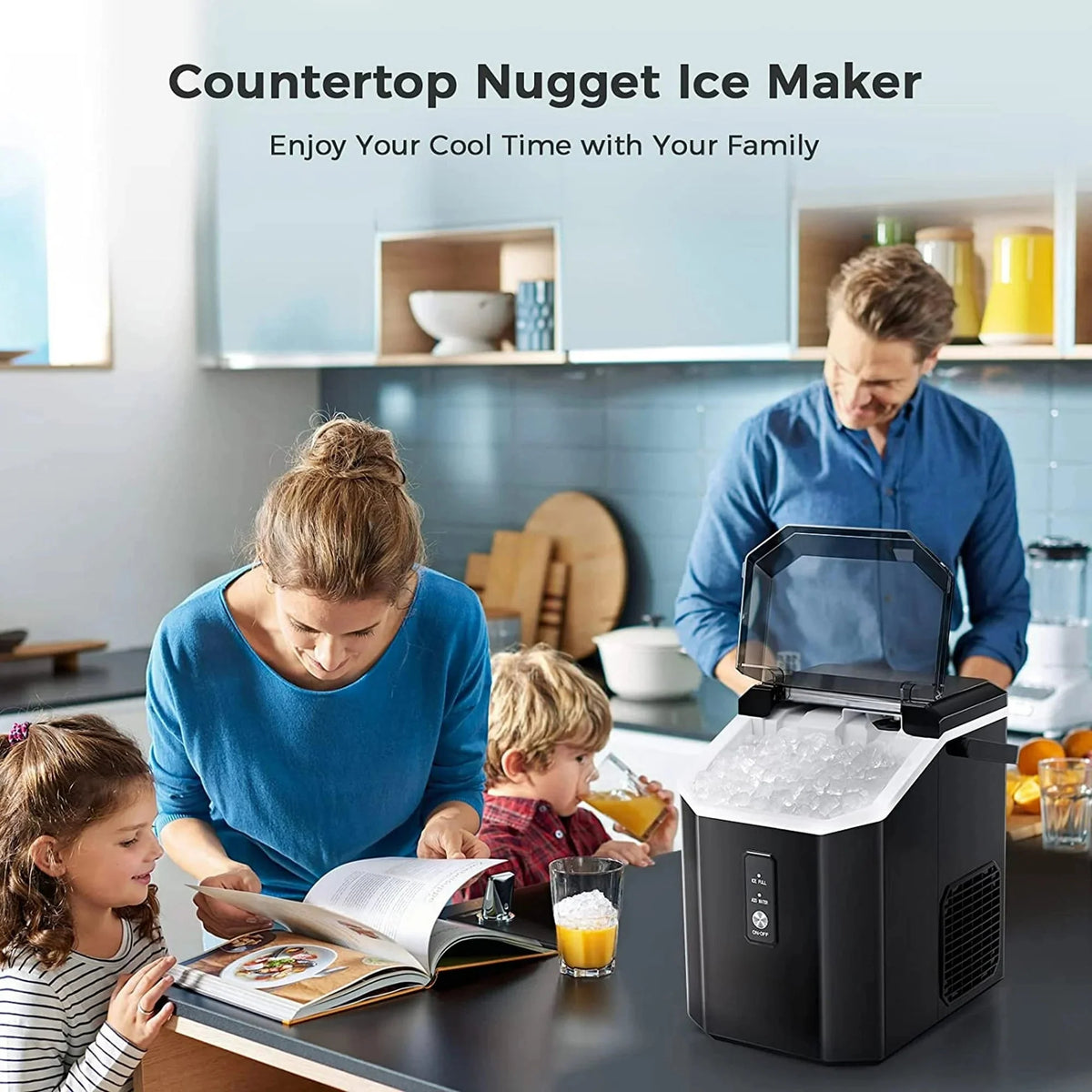 Auseo Countertop Nugget Ice Maker, 35Lbs/24H, 1.1L, Stainless Steel Silver - Self-Cleaning