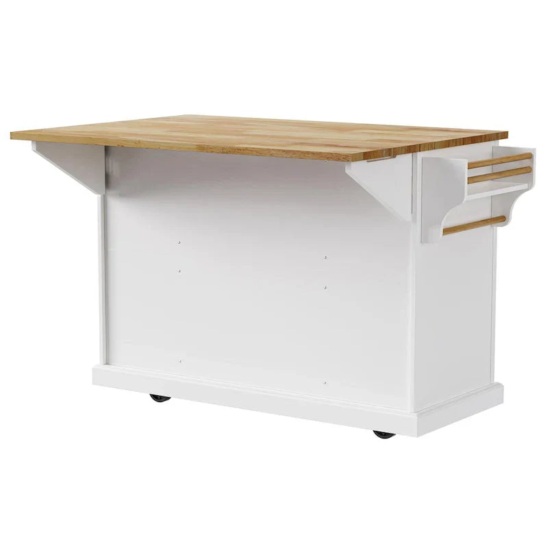 Kitchen Island Cart With Wood Drop Leaf, 54.1 x 29.5 x 35.9 Inches, White