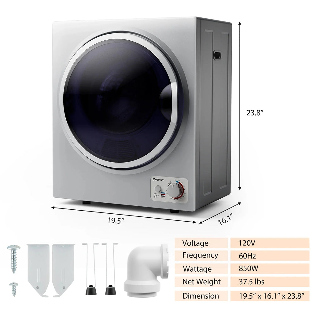 Costway Compact Electric Laundry Dryer, 1.5 cu. ft., 10 lbs, Stainless Steel - Wall Mounted