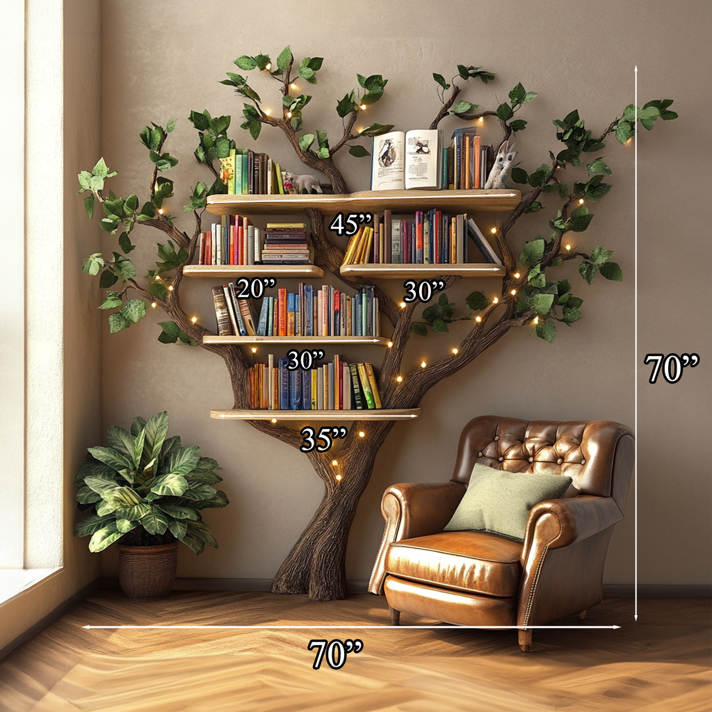 Black Tree Bookshelf Floating Shelf Bookcase - view 5