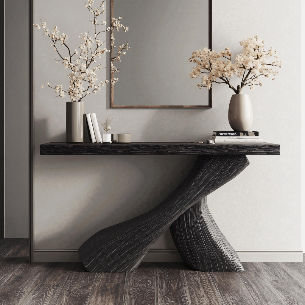 Farmhouse Black Natural Wood Console Table For Dining Room - view 3