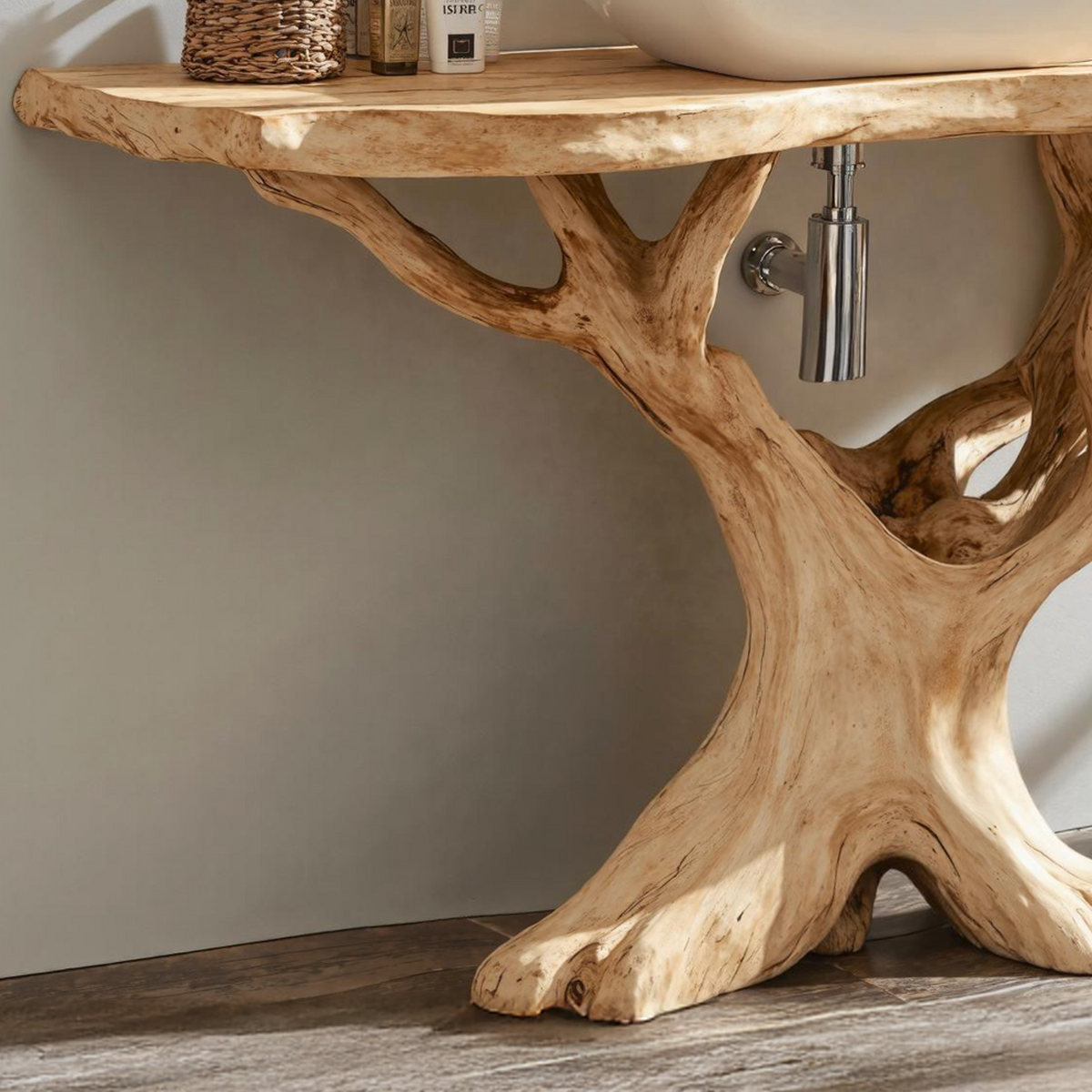 Custom Live Edge Wood Bathroom Vanity For Modern Rustic Bathroom Designs