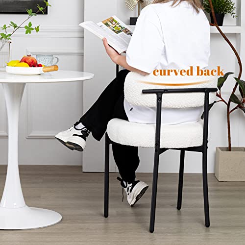 DYHOME Mid-Century Modern Dining Chairs, White, Set Of 4, Black Metal Legs