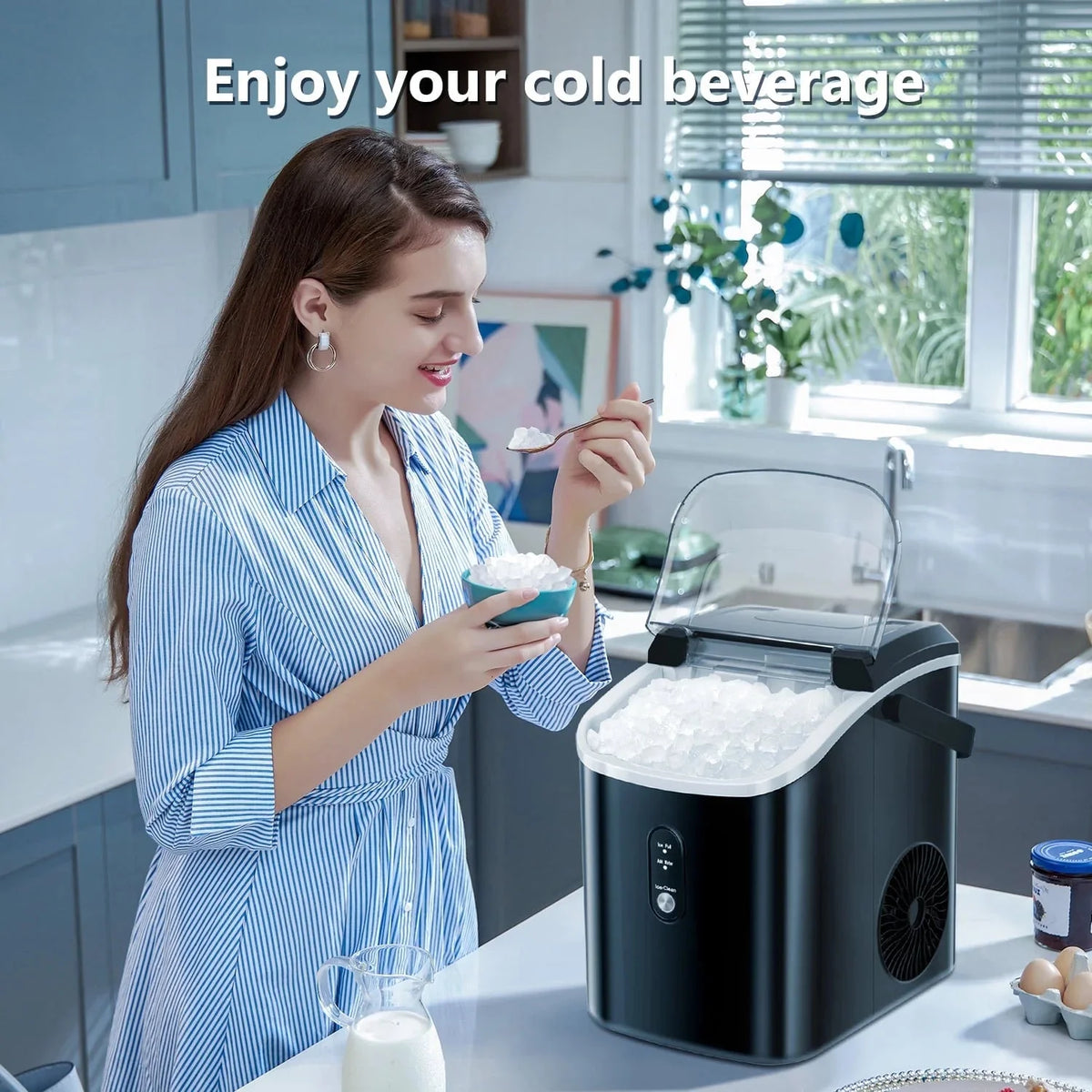 Auseo Countertop Nugget Ice Maker, 35Lbs/24H, 1.1L, Stainless Steel Silver - Self-Cleaning