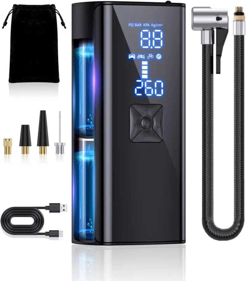 Portable Tire Inflator Air Compressor, 150 PSI, 25000mAh, Black - P004