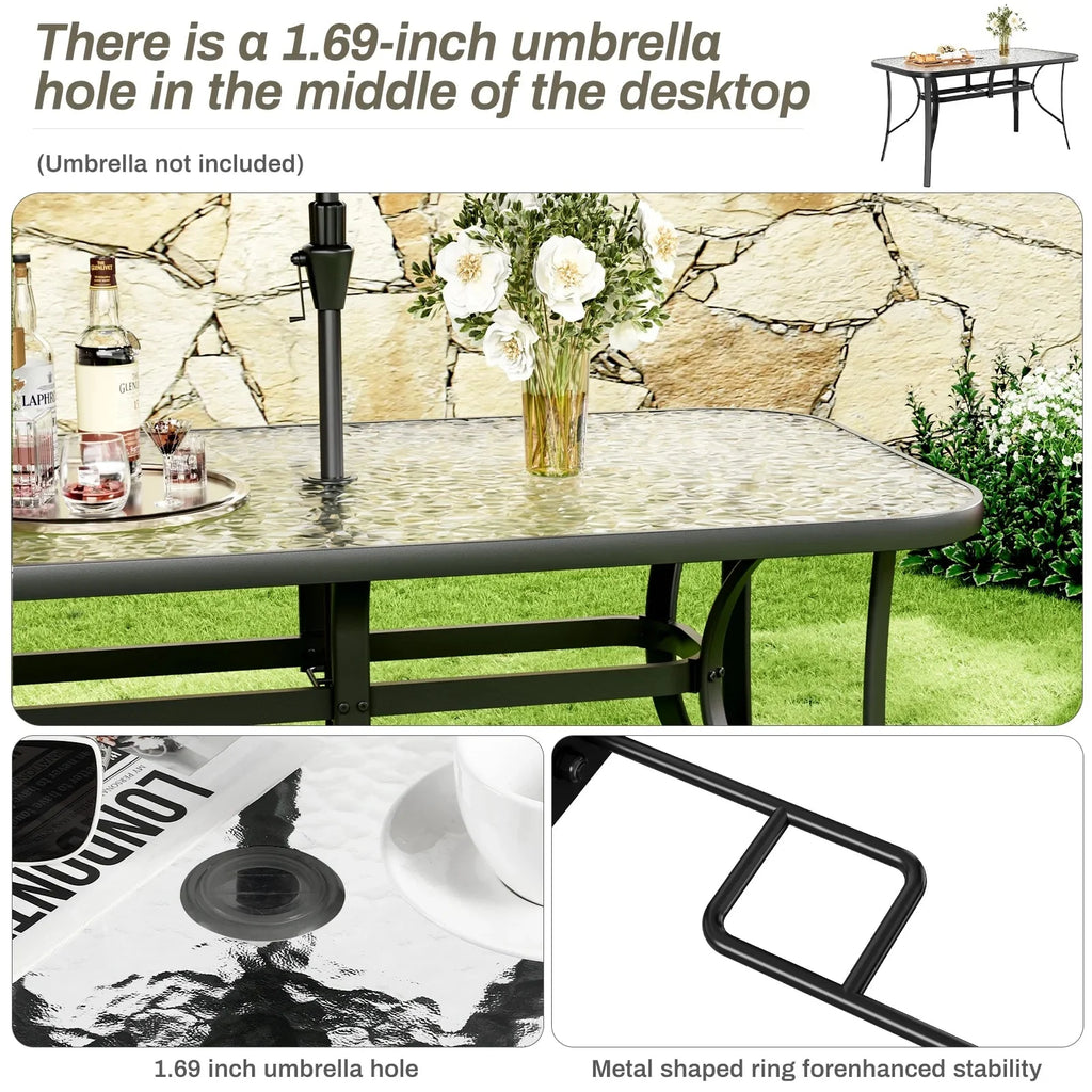 Arlopu Rectangular Patio Dining Table With 5mm Tempered Glass Top