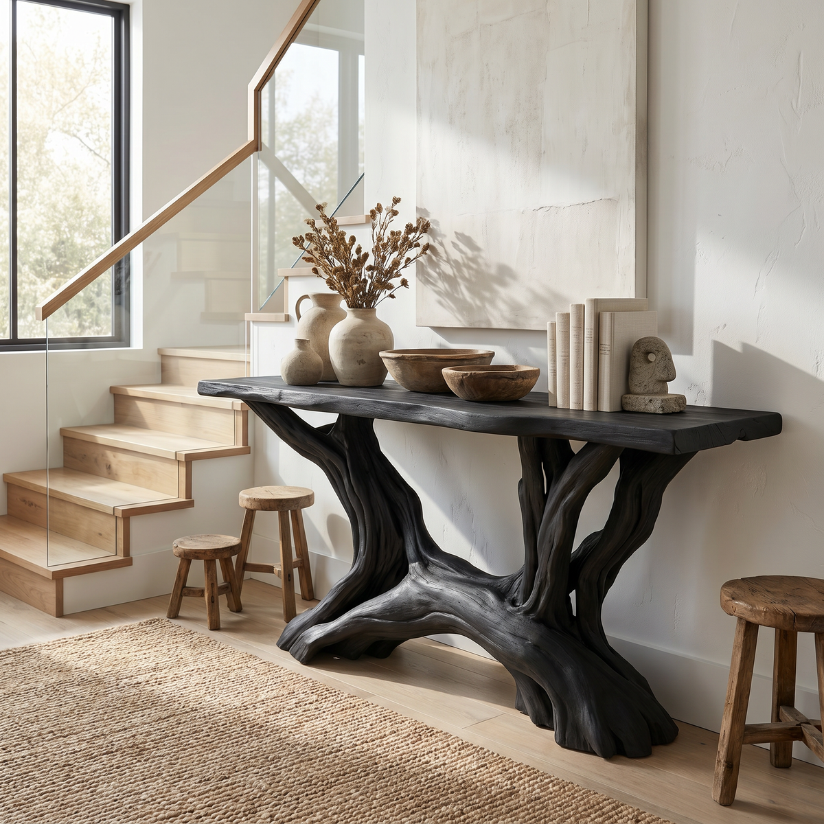 Coastal Rustic Organic Console Table Living Room And Entryway