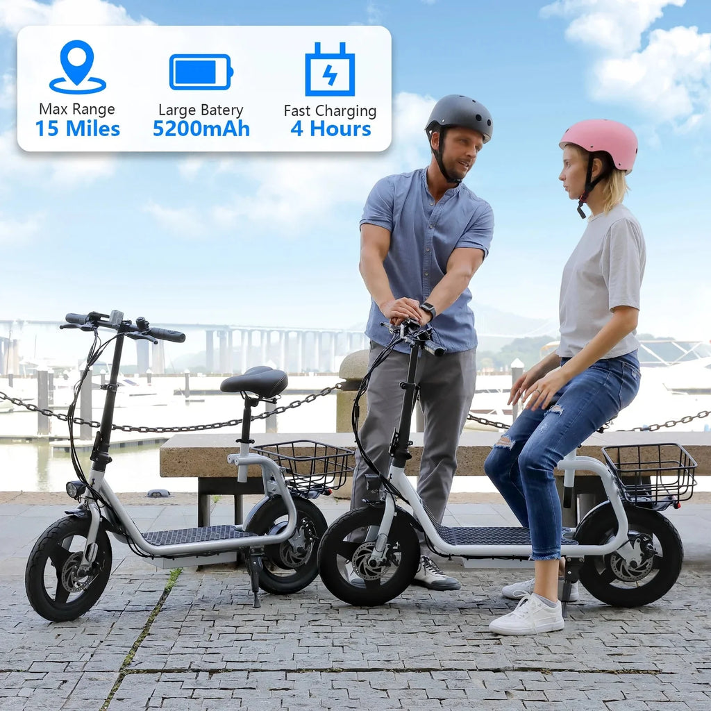 SANOPY Electric Scooter With Seat for Adults, 350W, 15 Miles, 20 Mph, 36V 5.2Ah, 14 inch Tire - Black