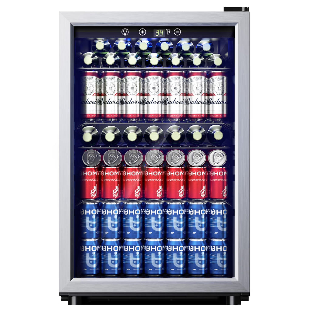 EUHOMY Beverage Refrigerator Cooler, 4.5 Cu.Ft., 145 Can, Glass Door