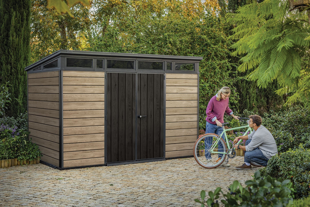 Keter Outdoor Storage Shed 11 x 7 ft, Walnut - Signature
