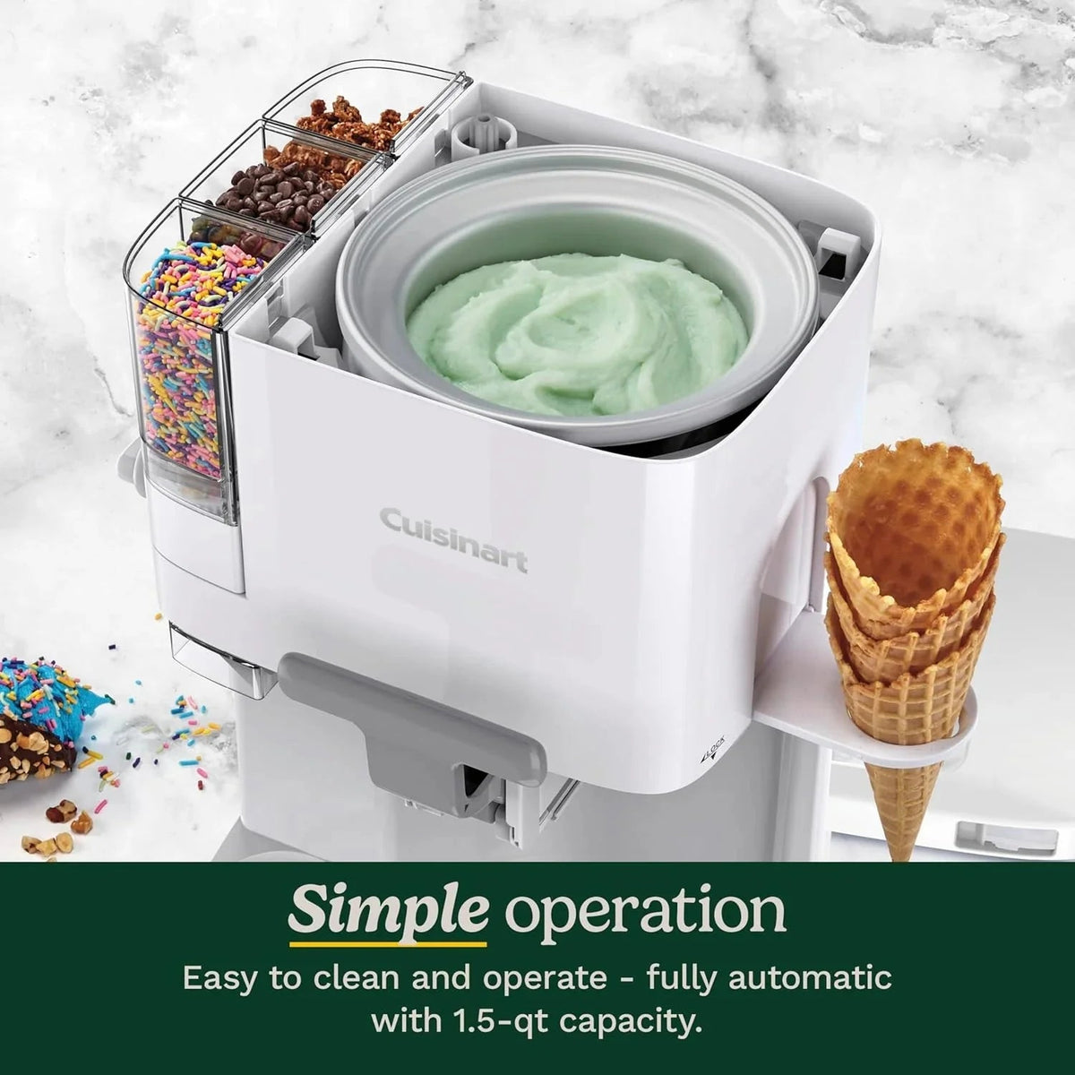 Cuisinart Soft Serve Ice Cream Maker, 1.5 Quarts, White - ICE-48
