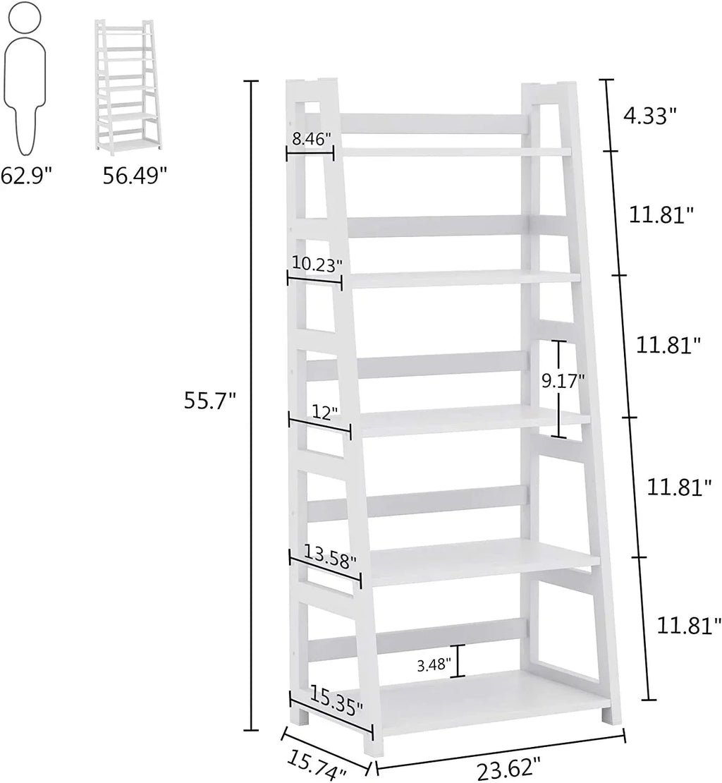 5-Tier Ladder Bookshelf Bookcase With 5 Shelves