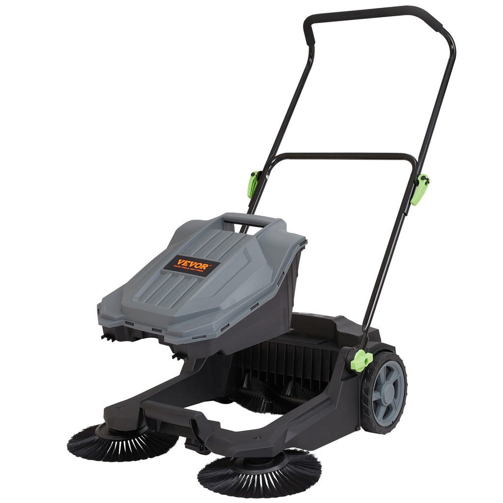 Walk-Behind Hand Push Floor Sweeper, 25.6-Inch Sweeping Path, 5-Gallon Waste Container
