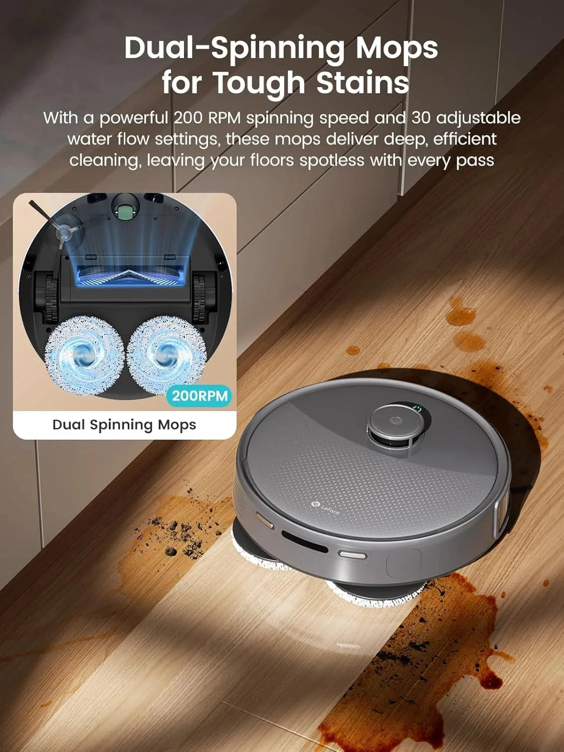 Lefant Robot Vacuum And Mop, 12000Pa Suction, All-In-One Base Station, Dual Spinning Mops - M3L