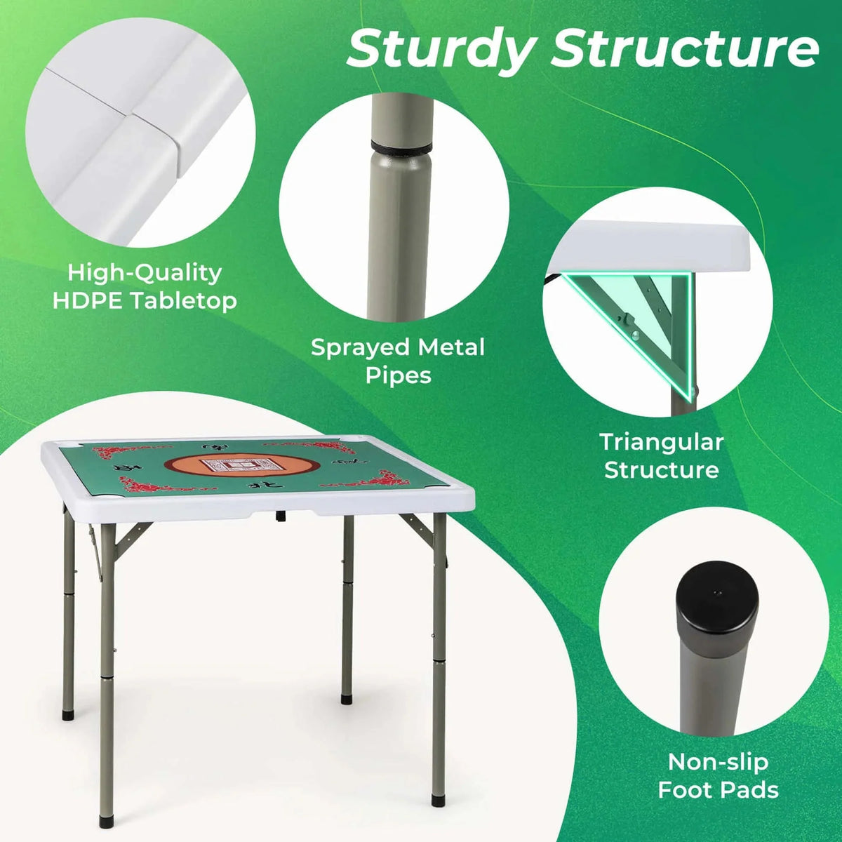Costway Folding Mahjong Table With Cup Holders, Felt Mat And Carrying Handle - 35in x 35in x 29in