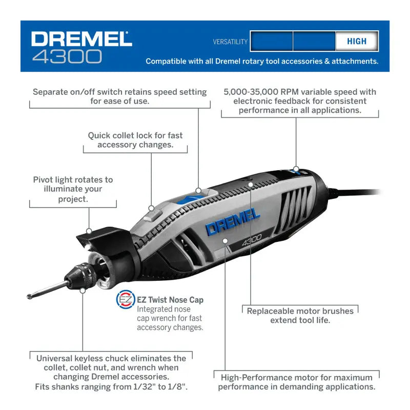 Dremel Rotary Tool Kit With LED, 5 Attachments And 40 Accessories - 4300-5/40