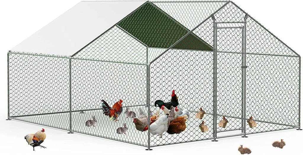Metal Walk-In Chicken Run Cage With Cover, 10'L X 6.6'W X 6.56'H