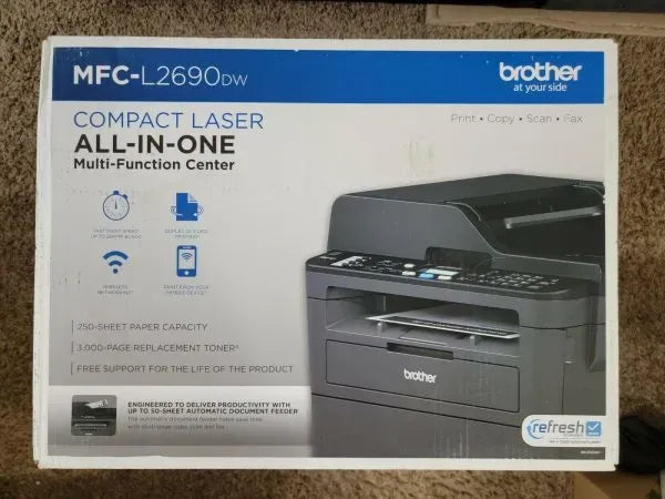Brother Monochrome Laser All-In-One Printer, Wireless, Duplex - MFC-L2690DW