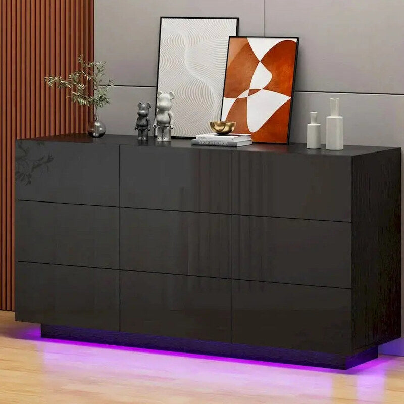 9-Drawer MDF Dresser With LED Lights, 15.7 W x 55.1 L x 30.3 H