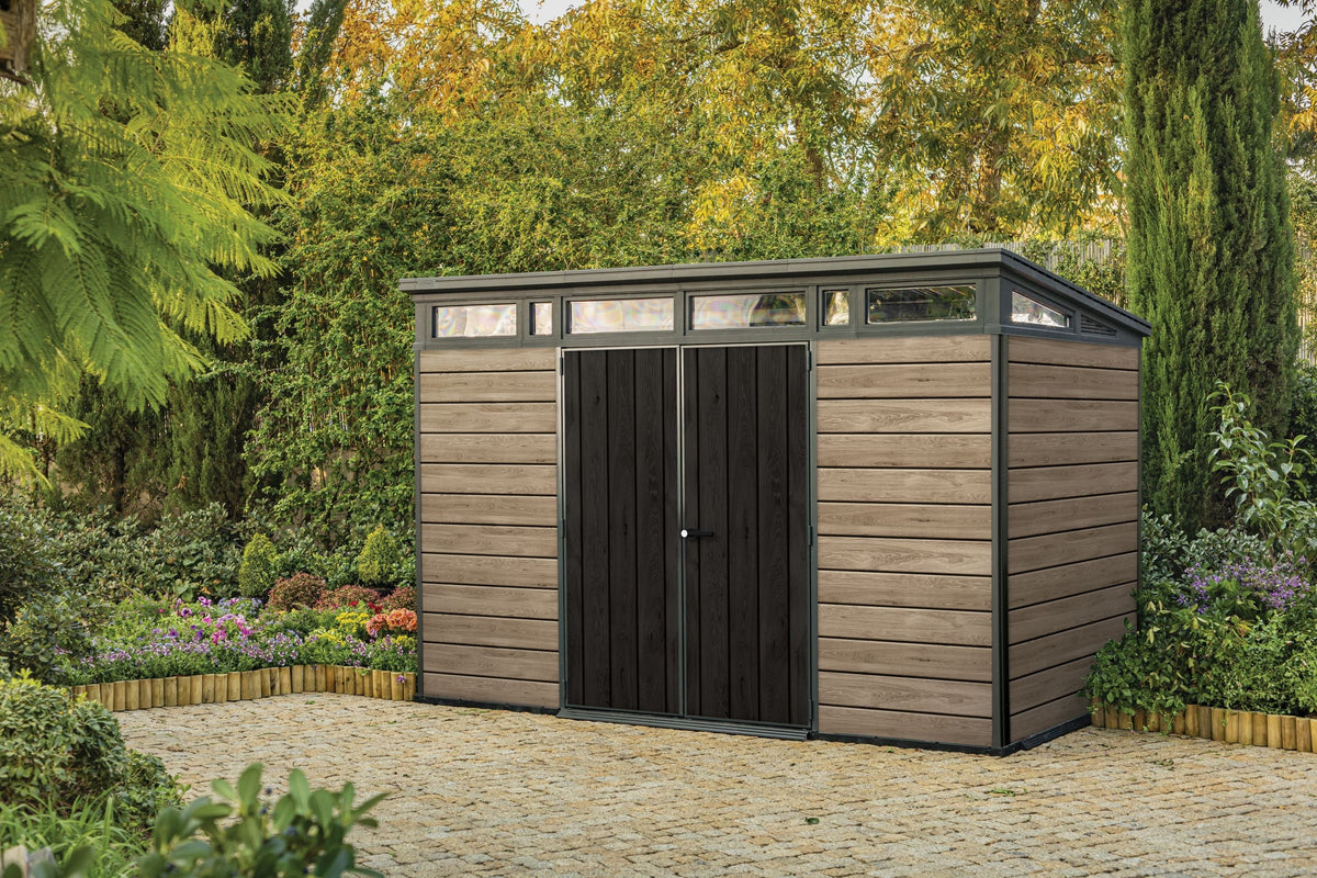 Keter Outdoor Storage Shed 11 x 7 ft, Walnut - Signature
