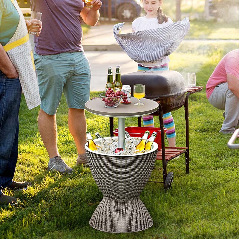 3-in-1 Rattan Outdoor Patio Ice Cooler Side Table, 8 Gal - Adjustable 22.5 in/32.5 in Height