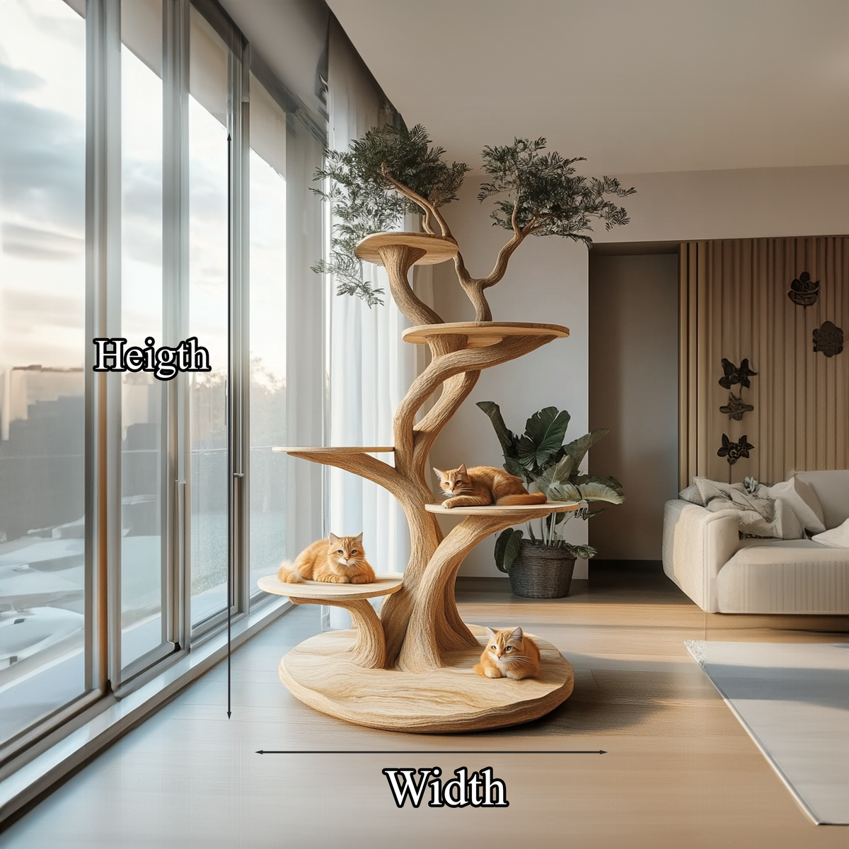 Custom Handmade Wooden Cat Tree Modern Large Climbing Tree Unique - view 6