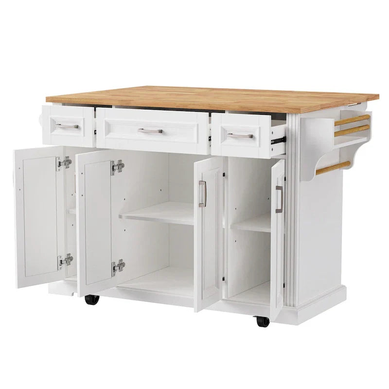 Kitchen Island Cart With Wood Drop Leaf, 54.1 x 29.5 x 35.9 Inches, White