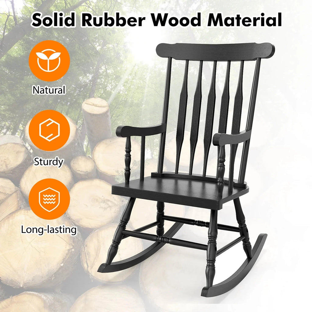Costway Rubber Wood Rocking Chair, White, 22 x 32 x 44 in, 300 lbs