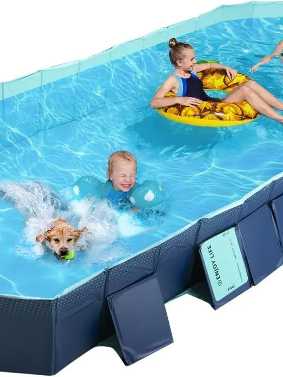 Foldable Hard Plastic Outdoor Swimming Pool For Kids & Adults - 158in x 76in x 20in