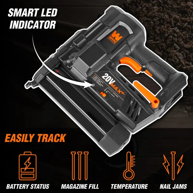 WEN 20V Max Cordless 18-Gauge Brad Nailer With 2.0Ah Battery And Charger - 100 Nail Capacity