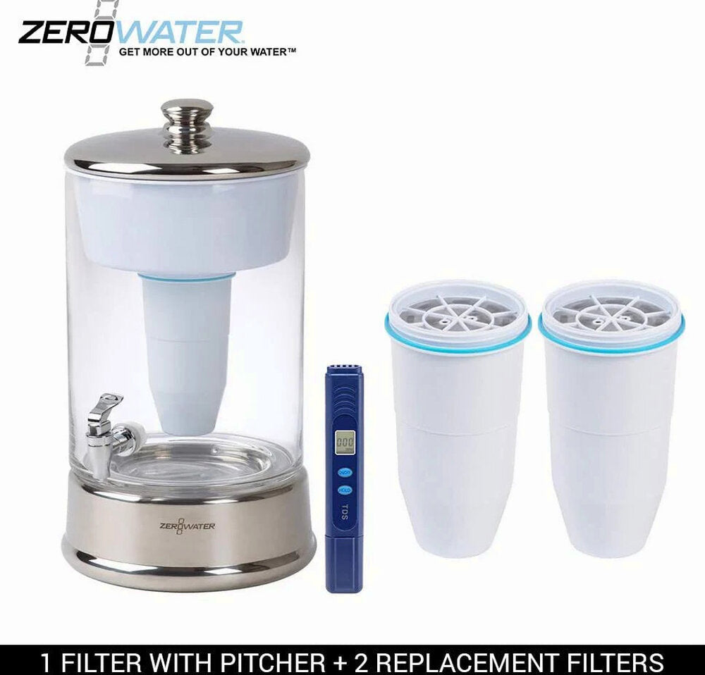 ZeroWater 40 Cup Ready-Pour Glass Water Dispenser With Water Quality Meter - BPA-Free