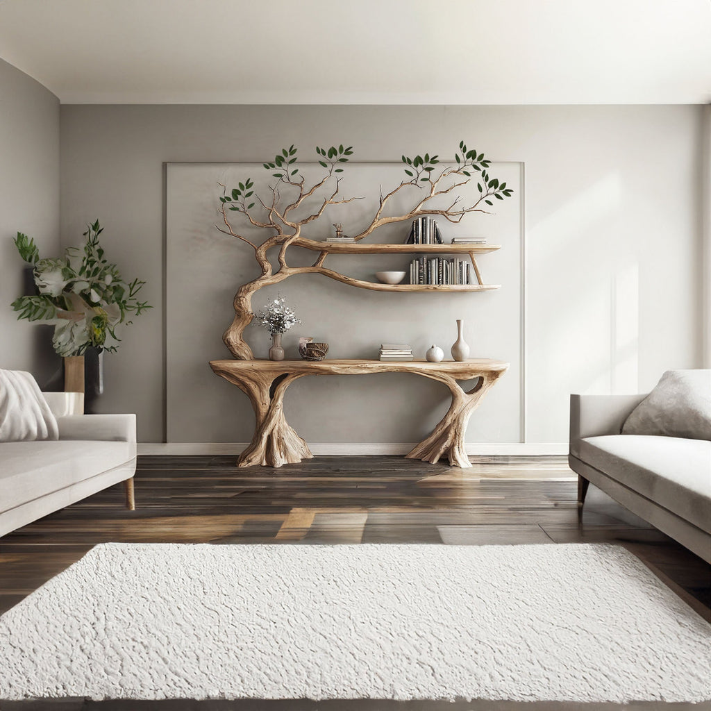 Console Narrow Table With Tree Branch Bookshelf - view 2