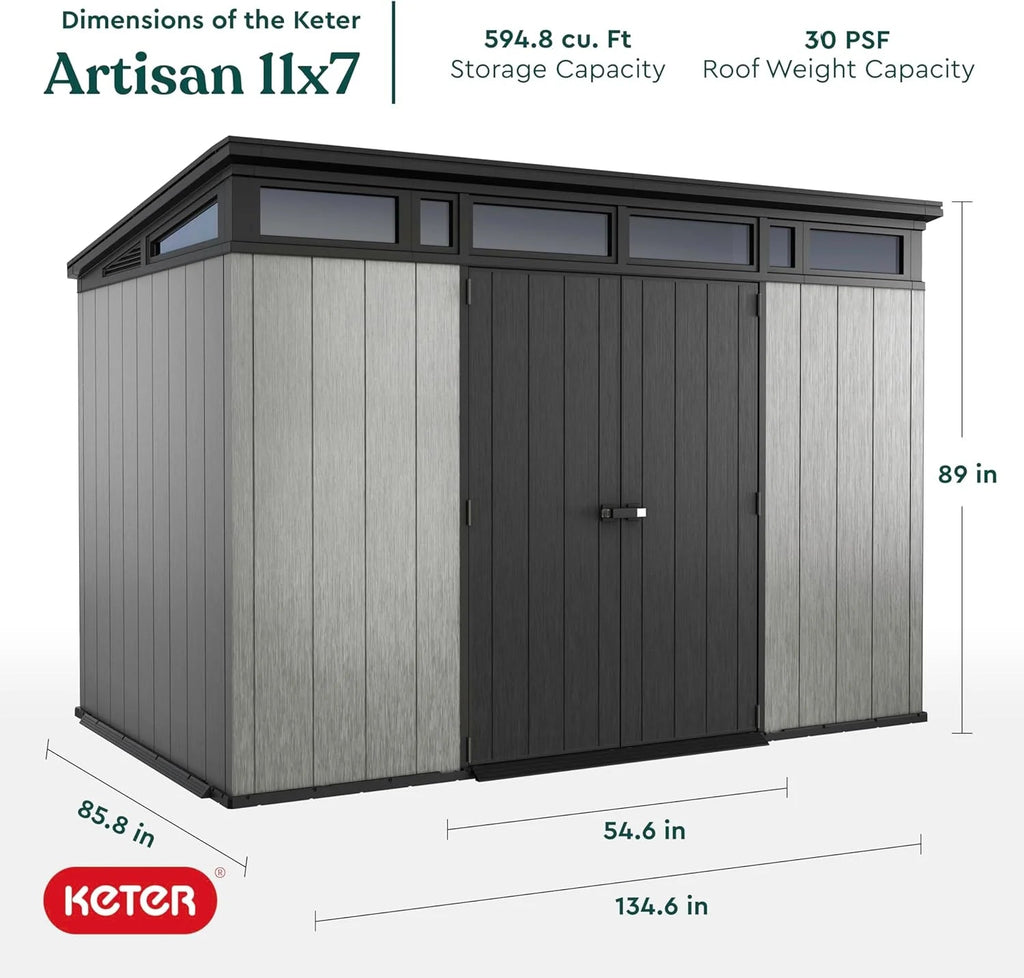 Keter Artisan 11x7 Modern Resin Outdoor Storage Shed Kit - Grey & Black