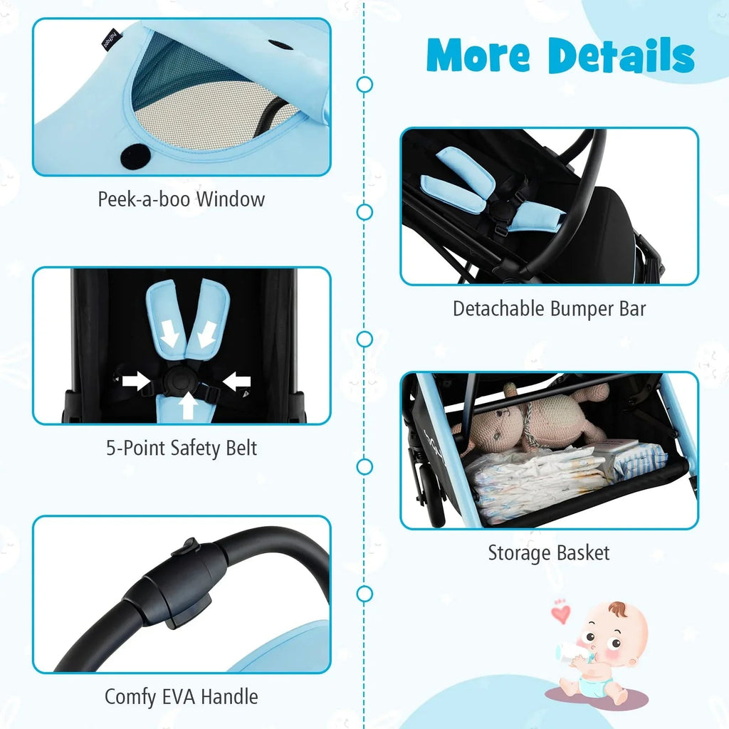 Compact Travel Stroller With Adjustable Backrest, Canopy And 7 kg Weight - 6-36 Months