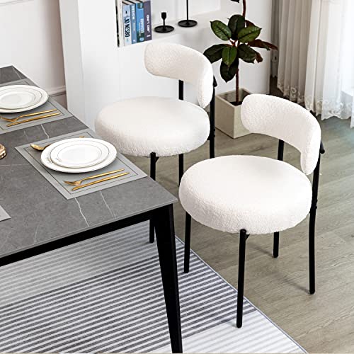 DYHOME Mid-Century Modern Dining Chairs, White, Set Of 4, Black Metal Legs