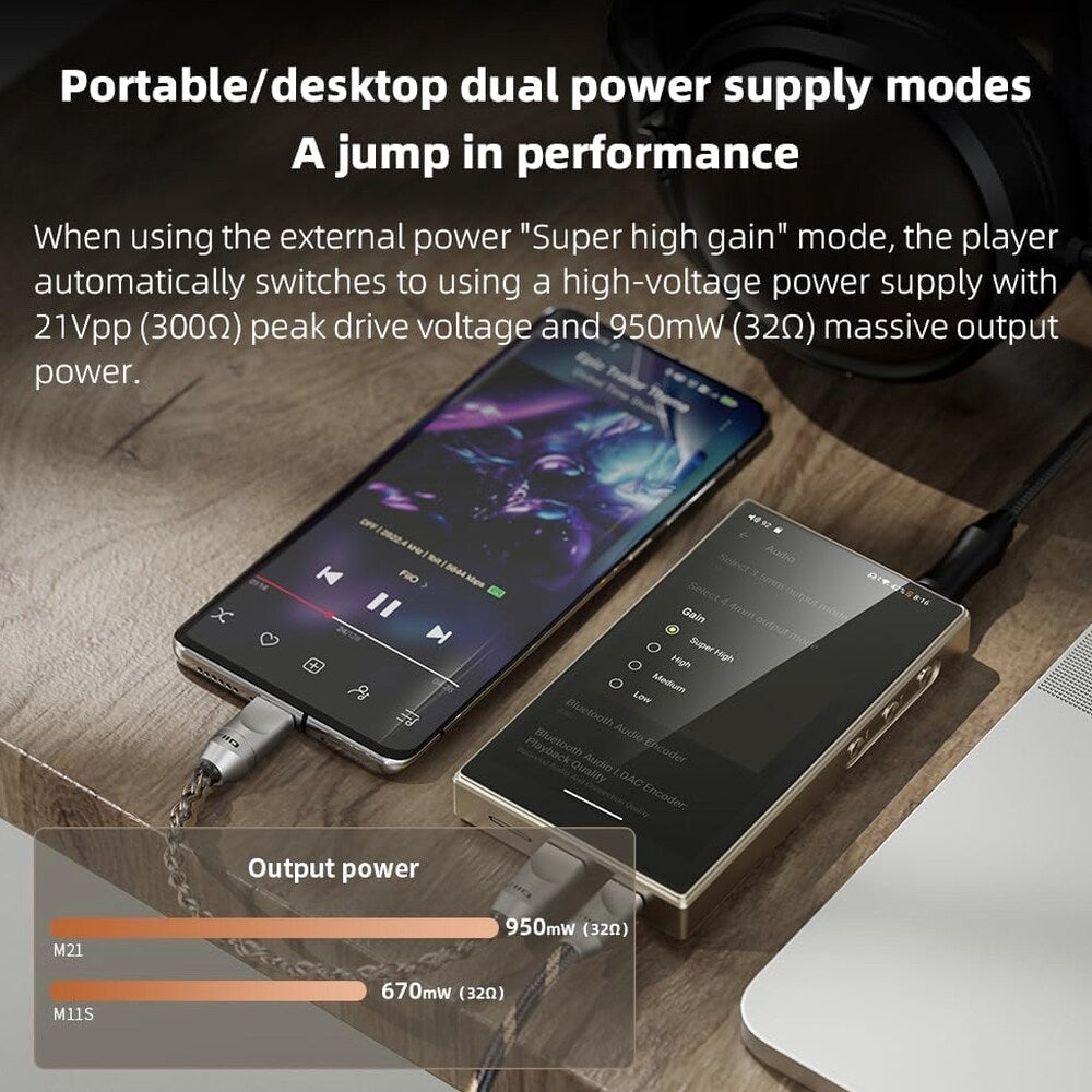 FiiO Hi-Res Music Player, Android 13, Snapdragon 680, 64 GB, Blue-Black - M21