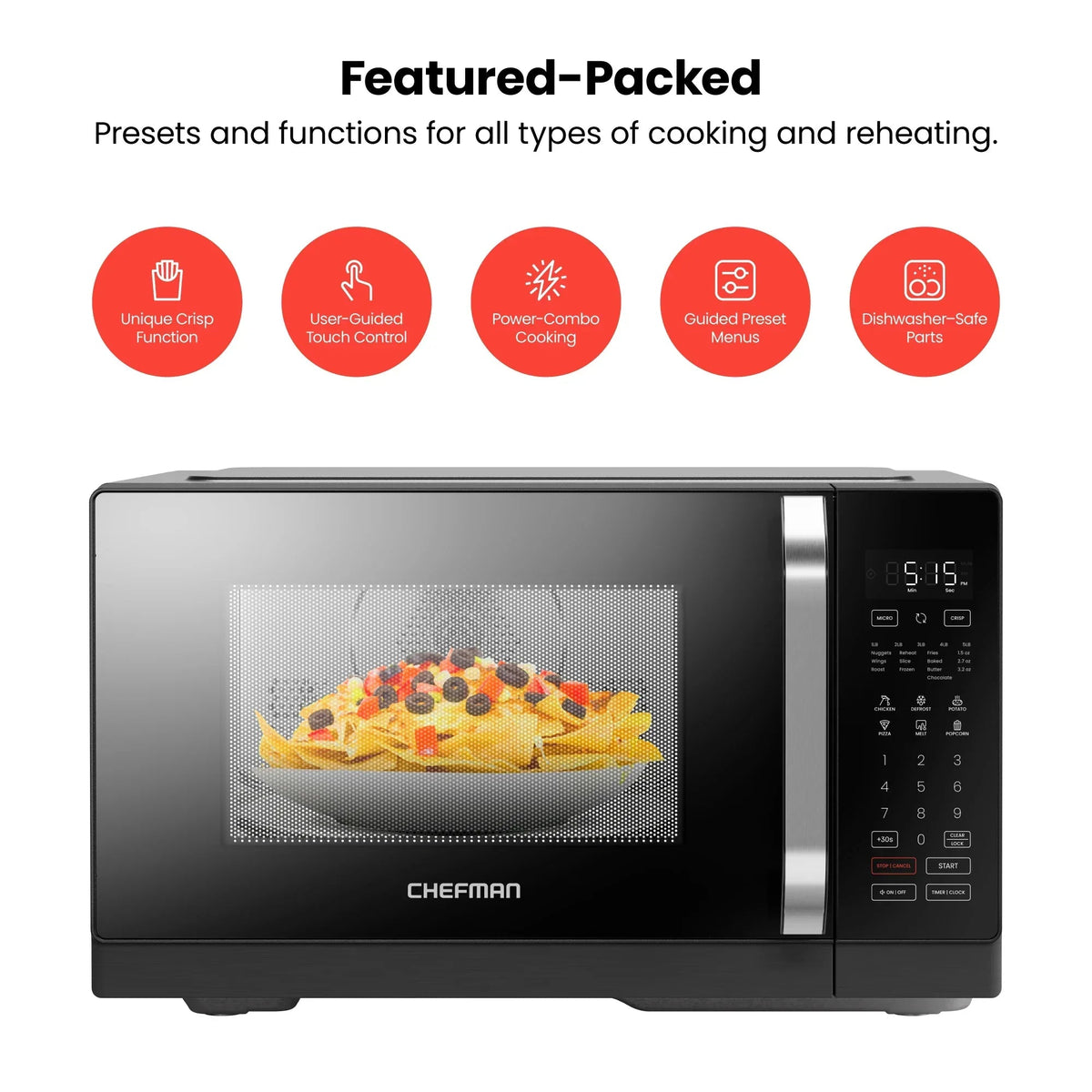 Chefman MicroCrisp 0.8 Cu. Ft. Microwave And Convection Oven 1800W - Black - RJ55-MF-8