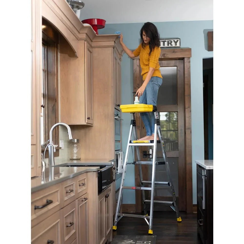 Gorilla Ladders Aluminum Dual Platform Heavy-Duty Ladder With Project Bucket, 5.5 ft, 300 lb Capacity - Multicolor