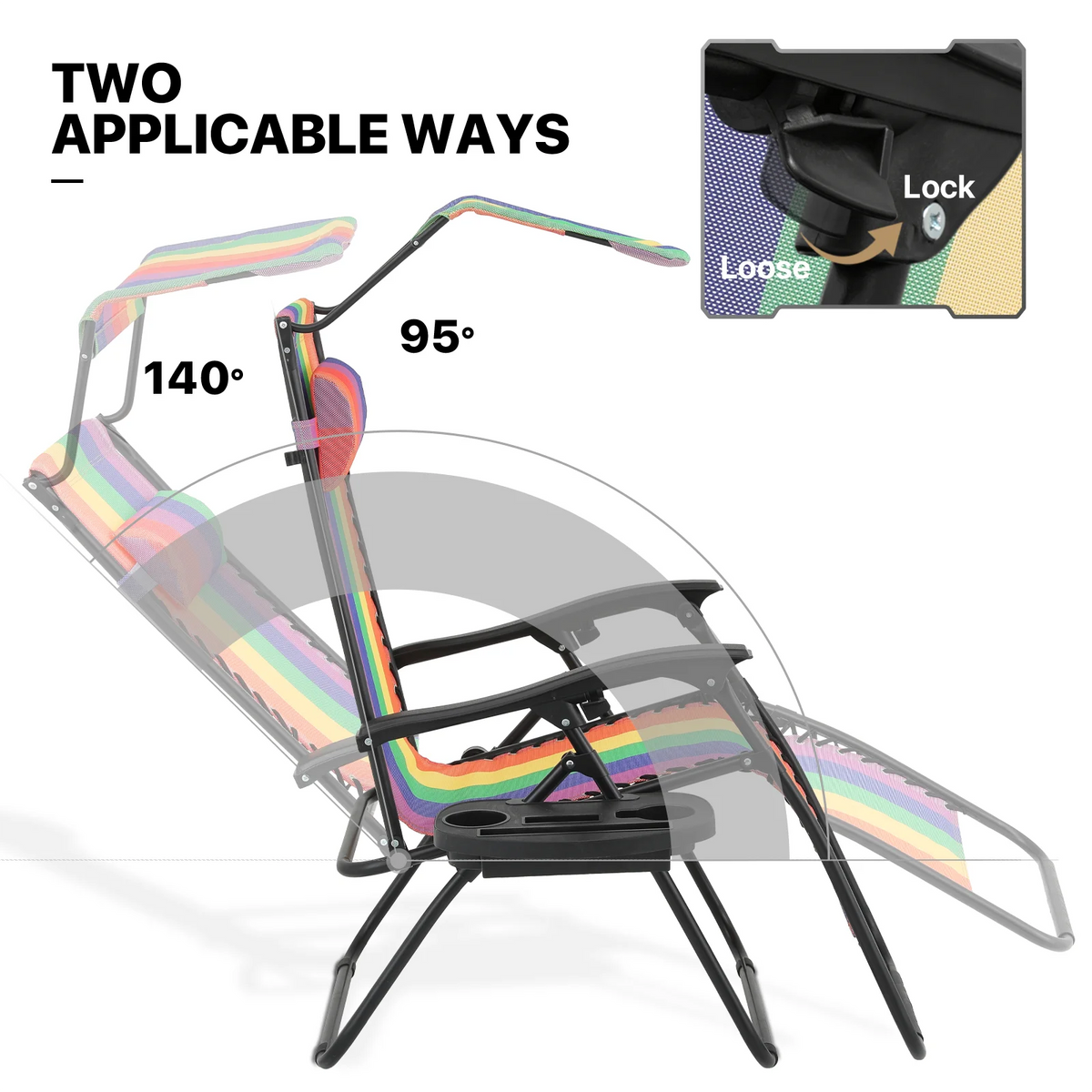 MoNiBloom Zero Gravity Reclining Chairs Set Of 2 With Canopy Shade And Headrest, Black - 330 lbs